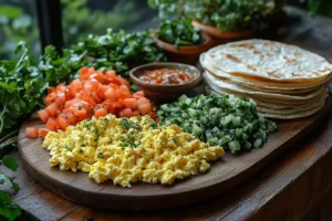 Ingredients for a healthy breakfast burrito