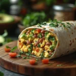 Healthy breakfast burrito with fresh ingredients