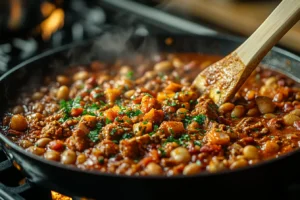 Combining Ingredients for Venison Chili Recipe 